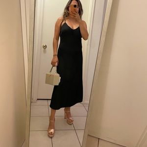 Black Satin Midi Dress